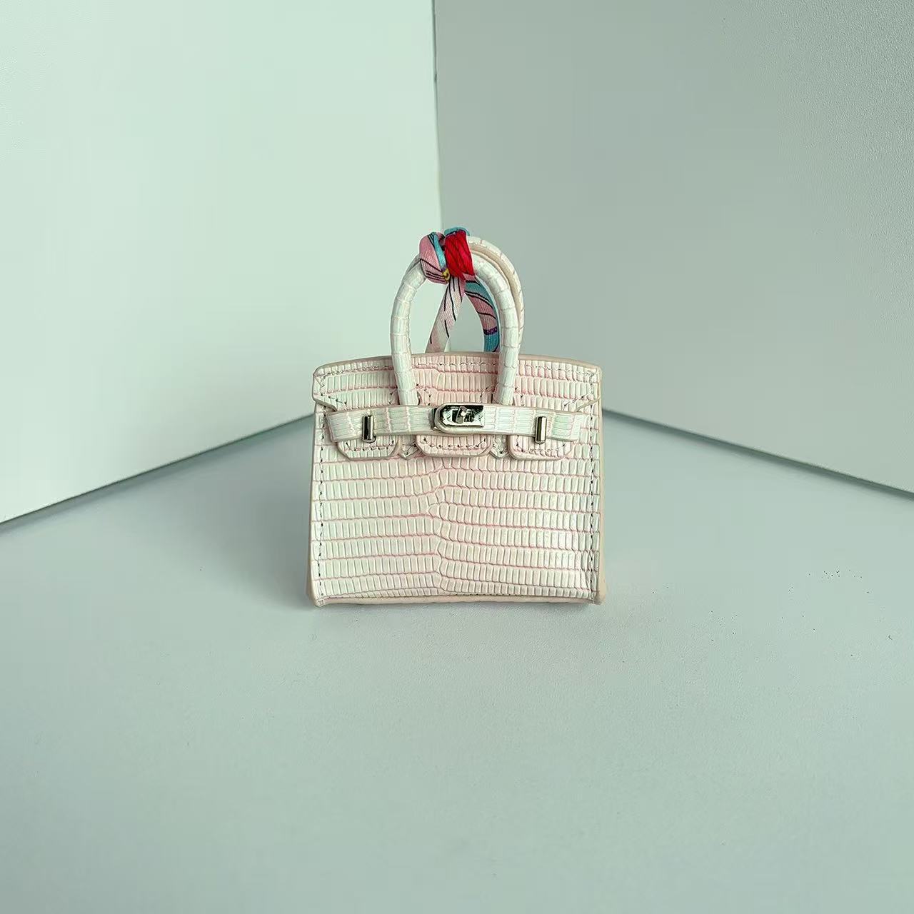 Mini Top Handle Bag Charm Keychain – Real Leather Earphone Case in Gradient & Speckle Colors detail image 6