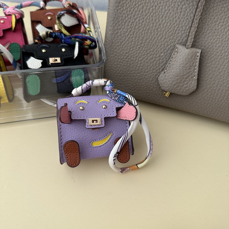 Mini Doll Bag Charm Keychain with Earphone Case - PU Leather, 14 Colors detail image 14