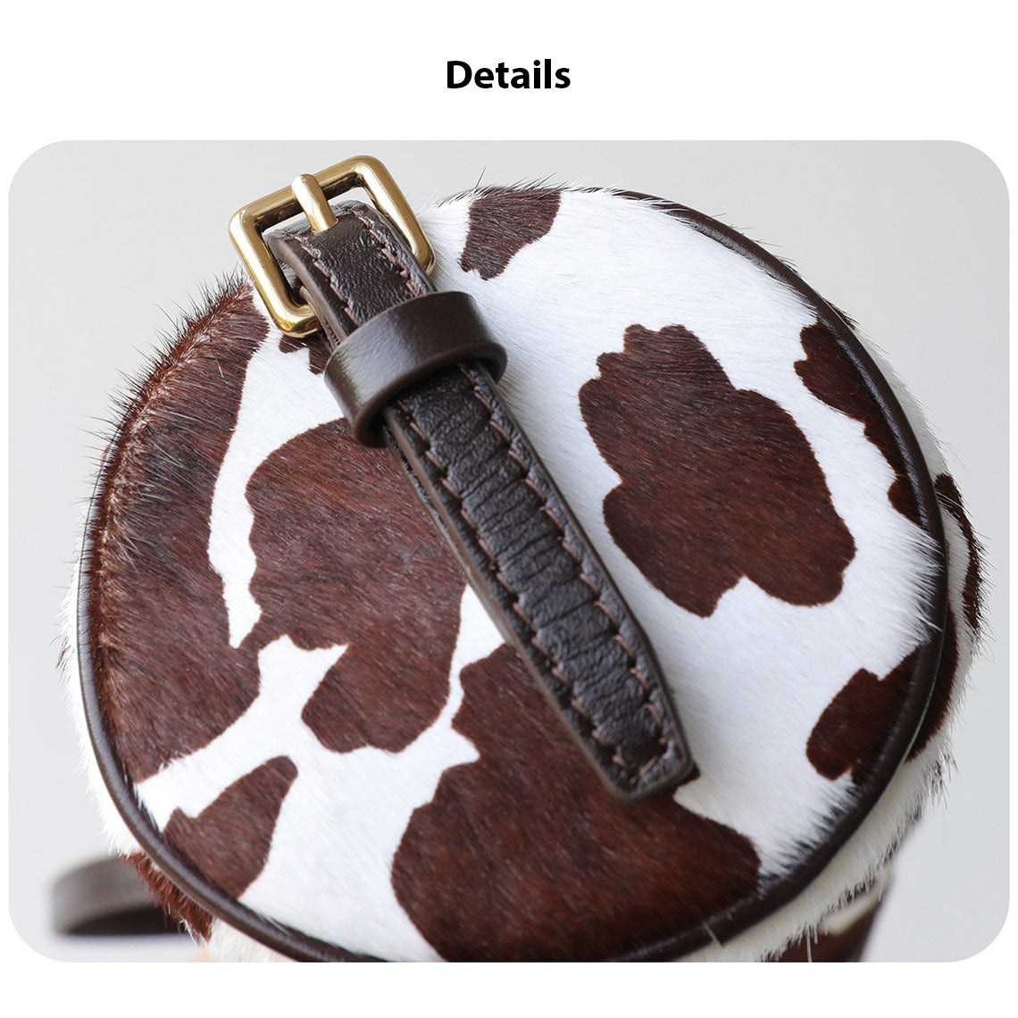 Cylinder Leather Bag with Horse Fur Trim – Cow or Leopard Pattern detail image 8