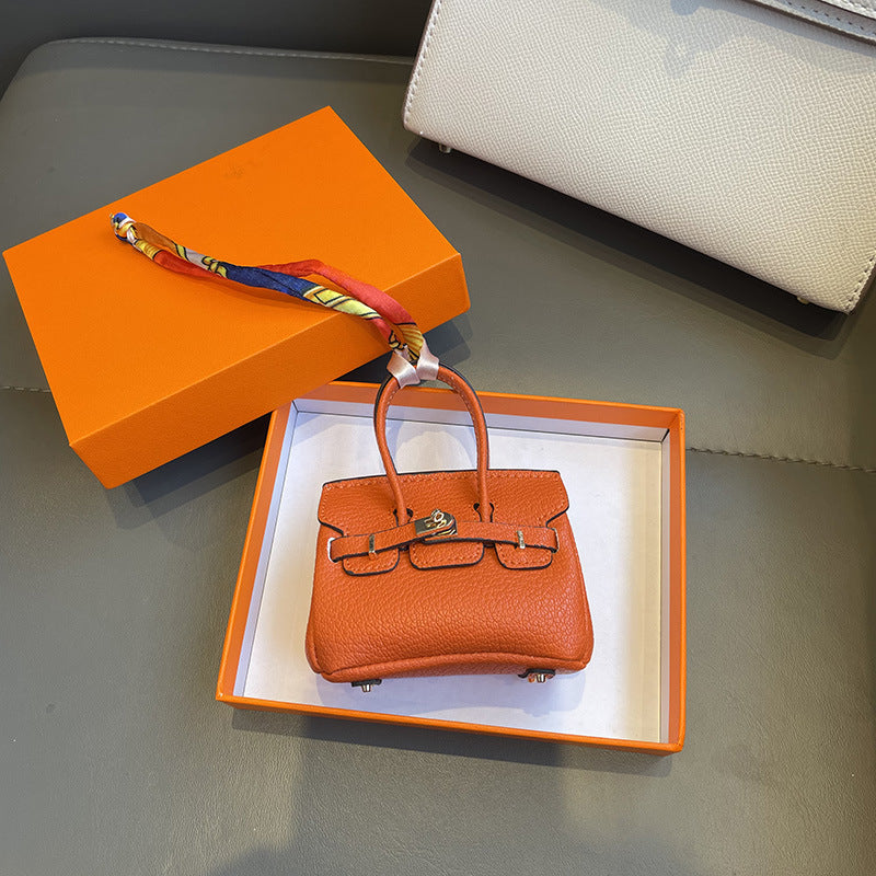 Mini Top Handle Bag Charm Keychain with Earphone Case, PU Leather, 8cm Wide, 25 Colors detail image 12