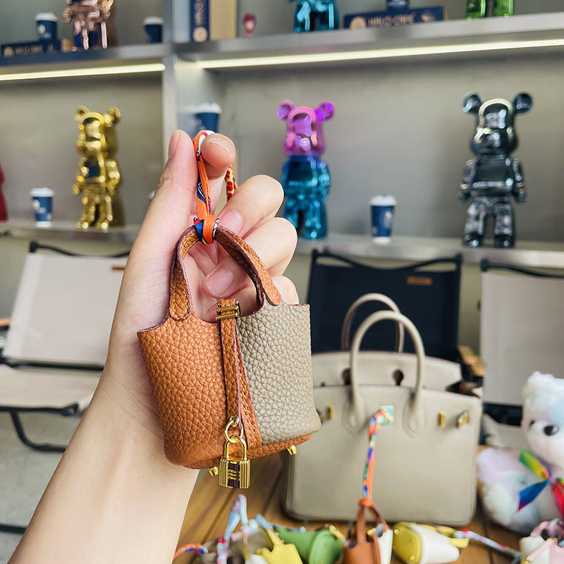 Top Grain Leather Mini Bag Charm Keychain for AirPods, 17 Color Options detail image 13