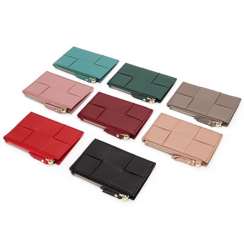 Handmade Woven Sheep Leather Slim Wallet with 4 Card Slots and Zipper Pocket detail image 2