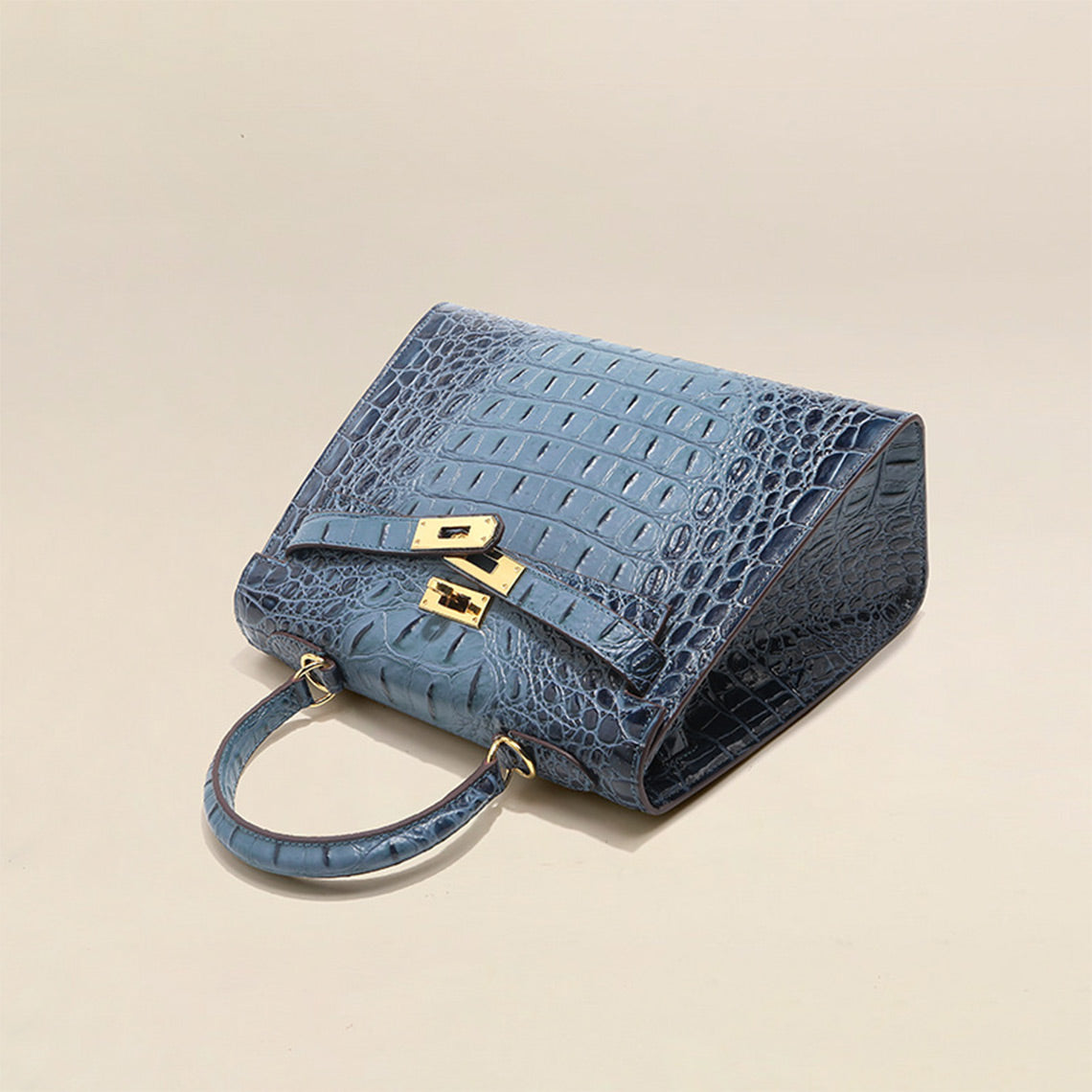 Crocodile Embossed Leather Top Handle Bag with Shoulder Strap detail image 3