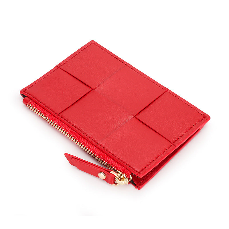 Handmade Woven Sheep Leather Slim Wallet with 4 Card Slots and Zipper Pocket detail image 9