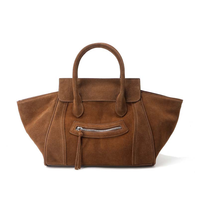Large Suede Winged Handbag with Smile Zipper – Coffee, Brown, Dark Brown, Black, Wine Red product image 1