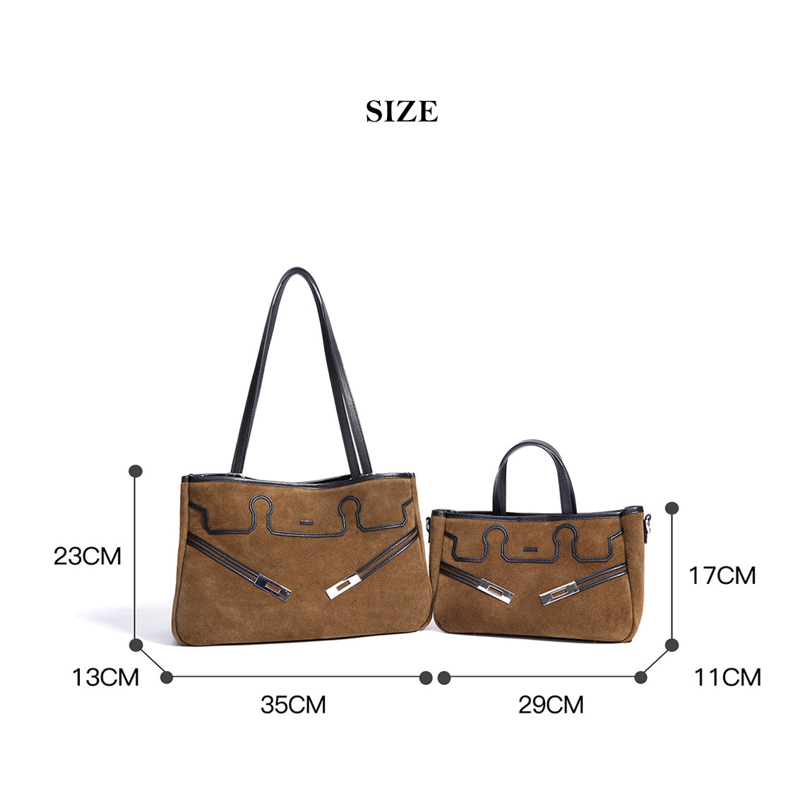 Suede Leather Heritage Tote Bag in Brown, Beige, and Dark Brown detail image 8