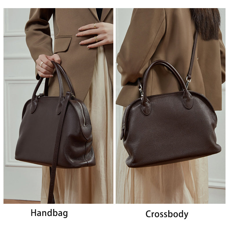 Vintage Top Grain Leather Bowling Bag with Dual Carry Options detail image 4