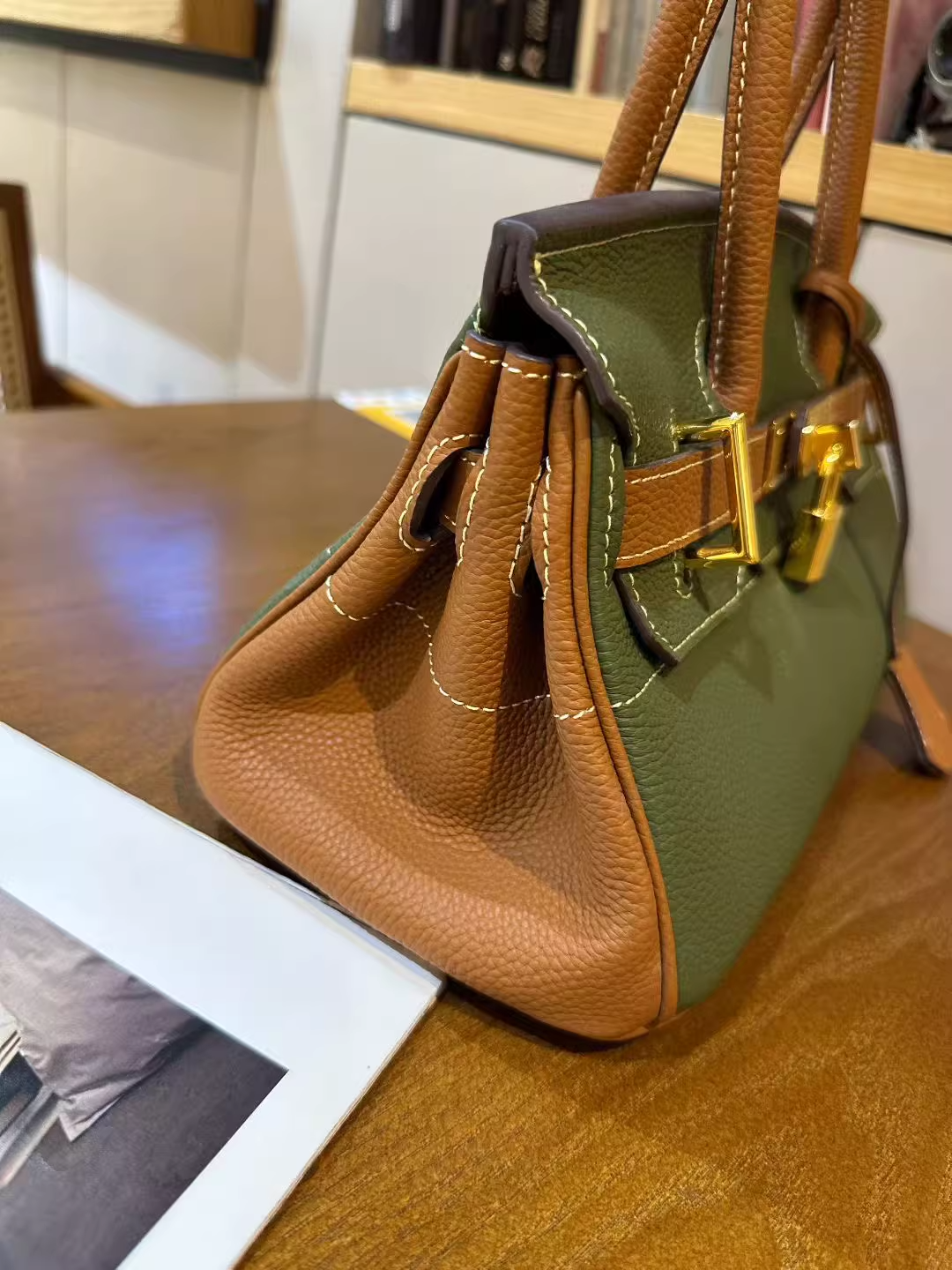Top Grain Leather Top Handle Bag 30cm - Multiple Colors detail image 17
