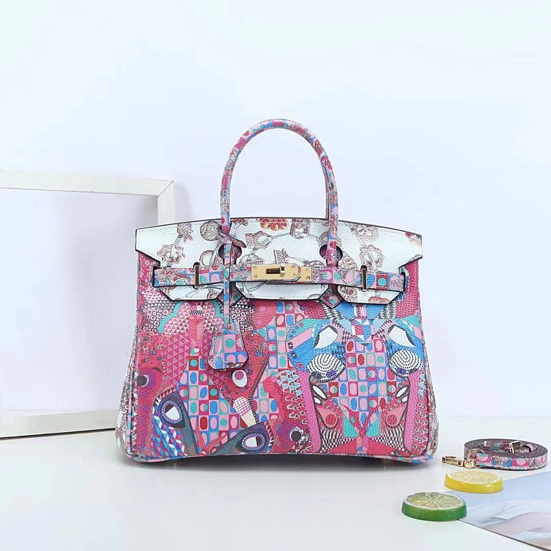 Graffiti Top Handle Bag 30cm Top Grain Leather Shoulder Bag product image 1