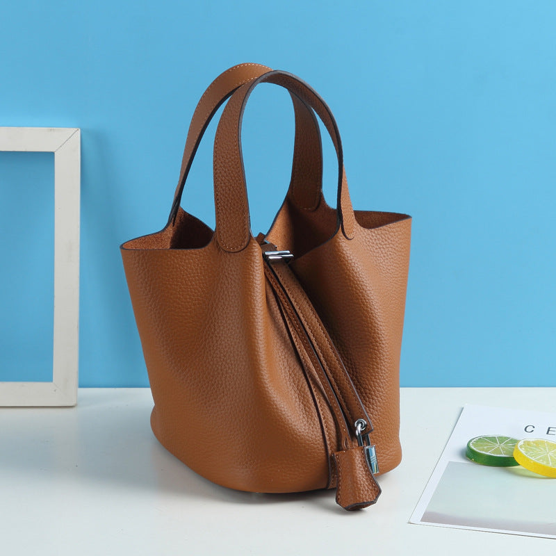 Top Grain Leather Lock Tote Bag - Multiple Colors and Sizes detail image 7