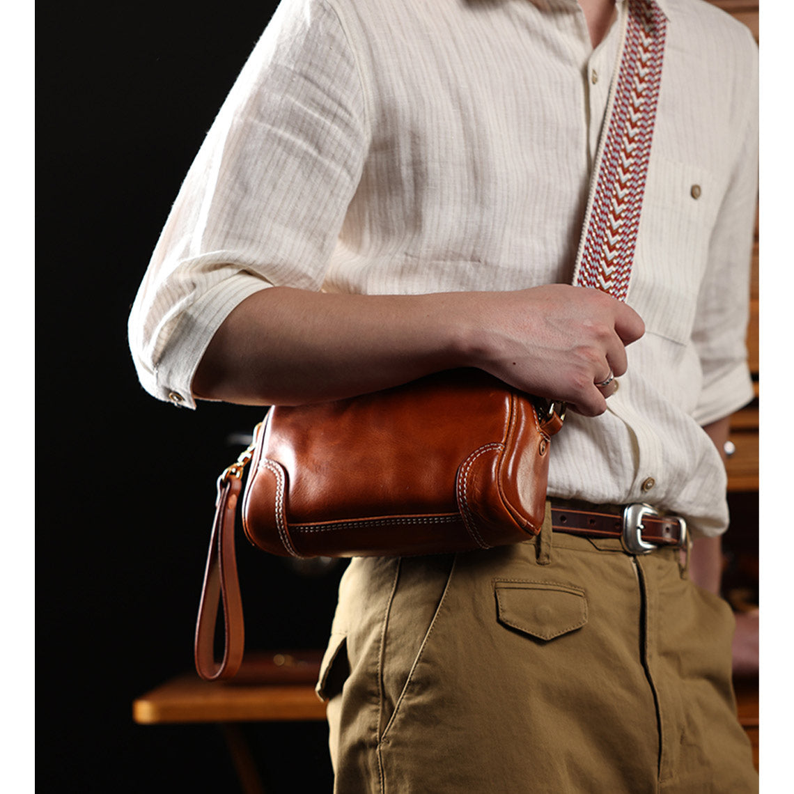 Handmade Full Grain Leather Webbing Strap – 5 cm Wide, Brass Clips, 3 Sizes detail image 3