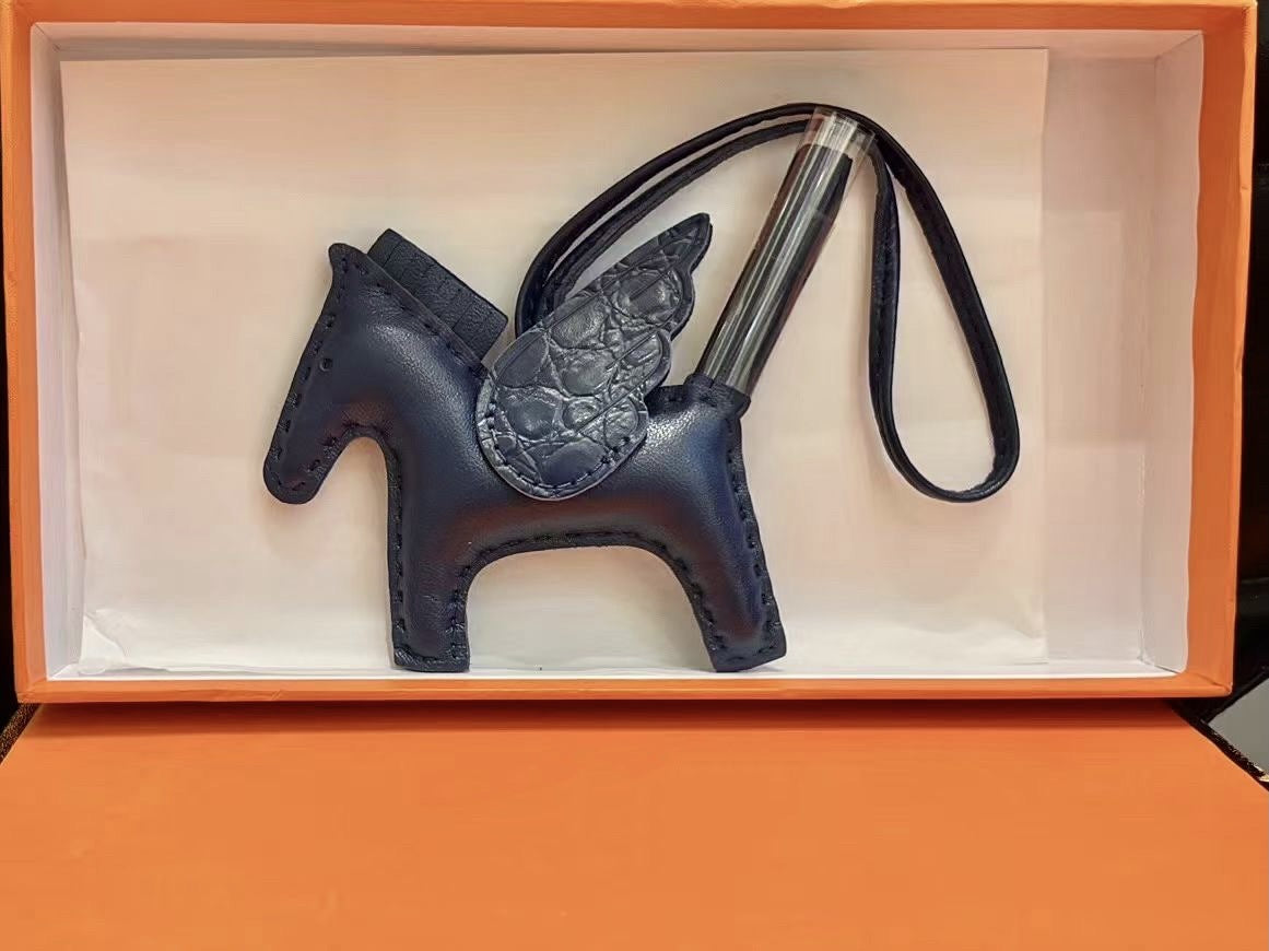 Horse Bag Charm Keychain in Sheepskin with Crocodile Pattern detail image 6