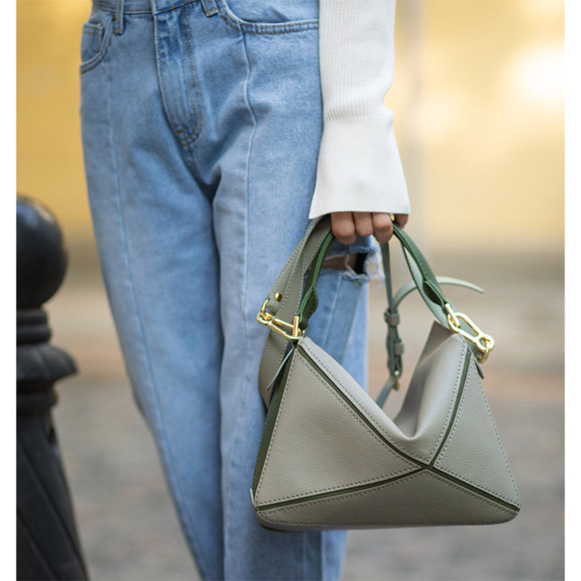 Handsewgift Leather Geometry Crossbody Bag DIY Kit - Green & Grey or Brown, Large detail image 8
