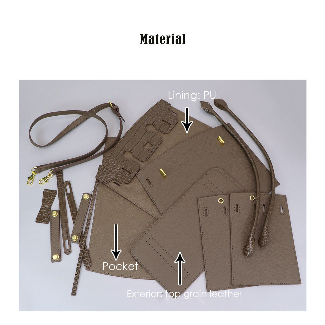Top Grain Leather Bi-Color Bag DIY Kit with Pre-Punched Panels detail image 4