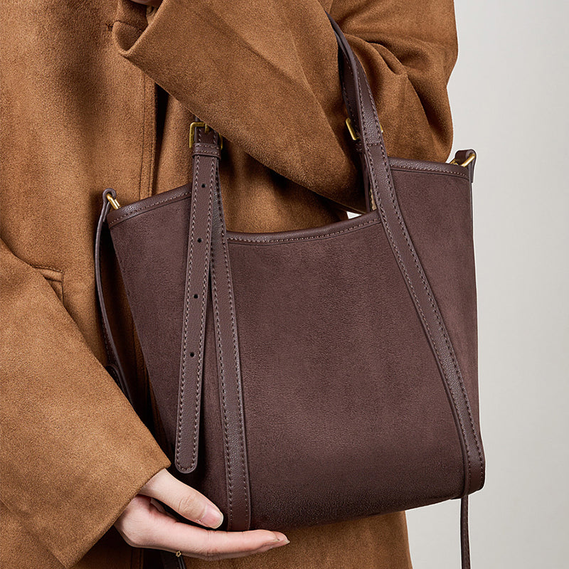 Vintage Suede Leather Tote | Large Capacity Commuter Bag detail image 3