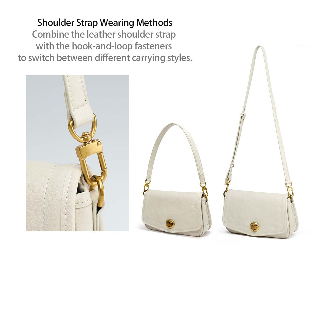 French Underarm Leather Bag Premium Square Handbag – Off-White, Dark Brown, Deep Black detail image 5