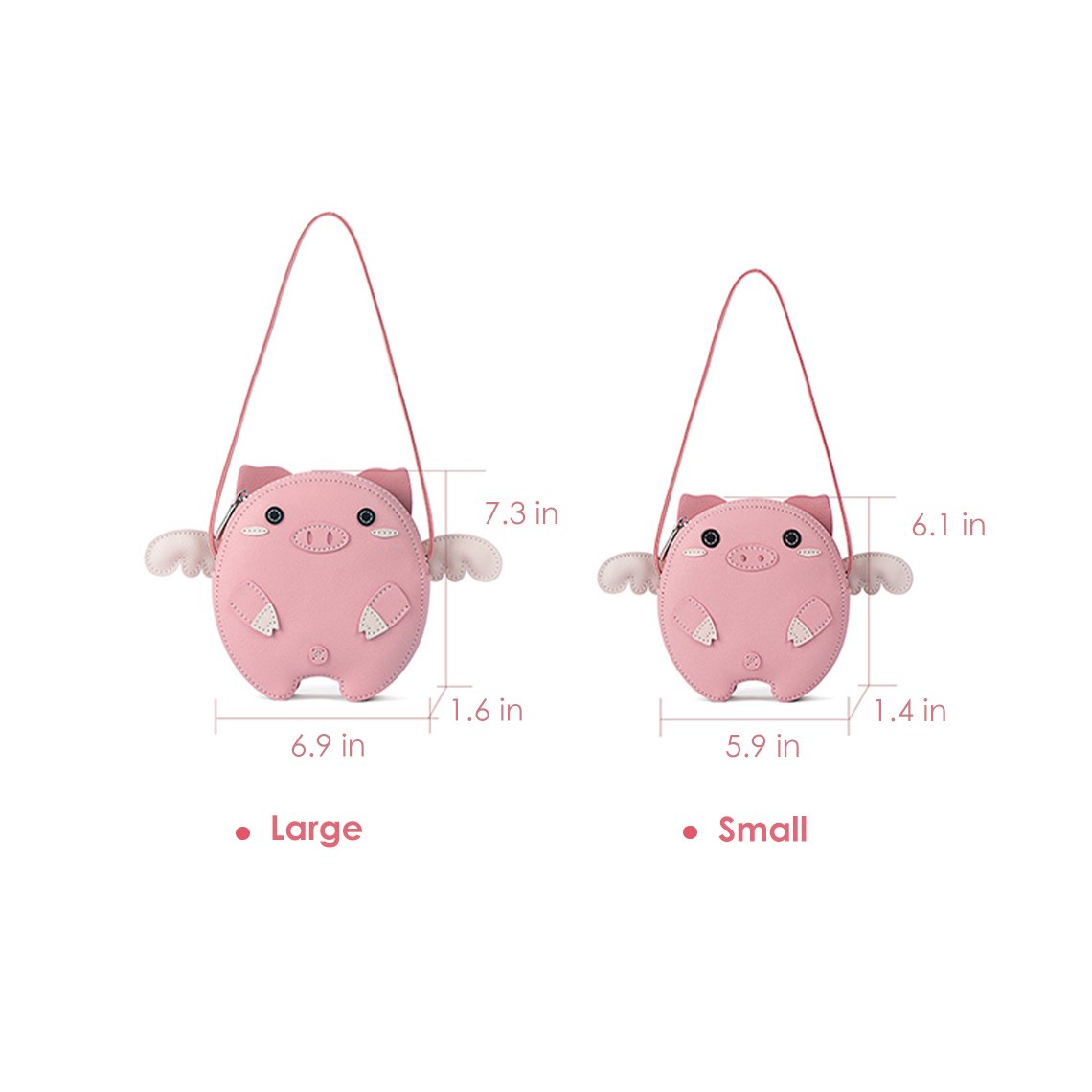 Handsew Gift Leather DIY Kit – Flying Pig Crossbody Bag (Pink/White, Big/Small) detail image 1