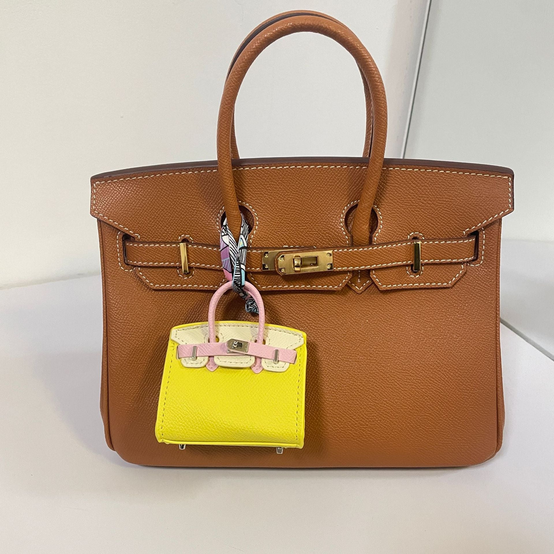 Mini Top Handle Bag Charm Keychain with AirPods Holder in PU Leather, 8cm Wide, Multi-Color Options detail image 2