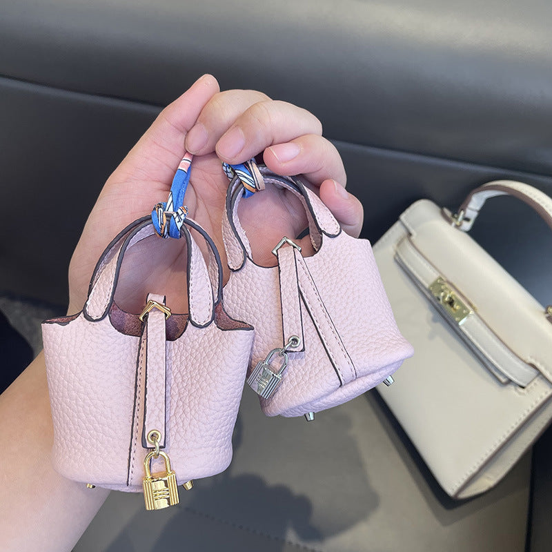 Top Grain Leather Mini Bag Charm Keychain for AirPods, 17 Color Options detail image 10