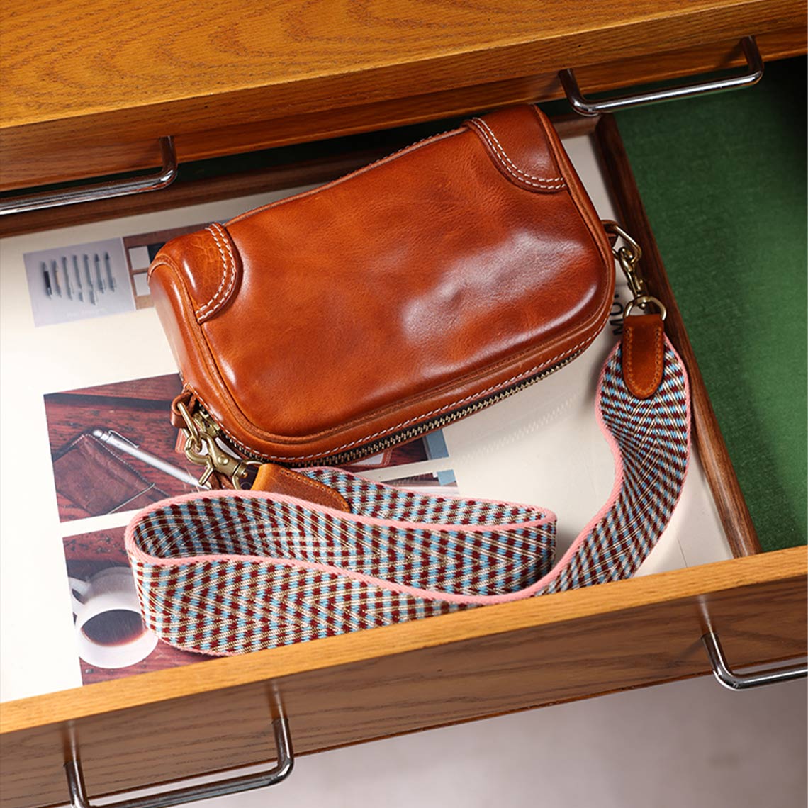 Handmade Full Grain Leather Webbing Strap – 5 cm Wide, Brass Clips, 3 Sizes detail image 6