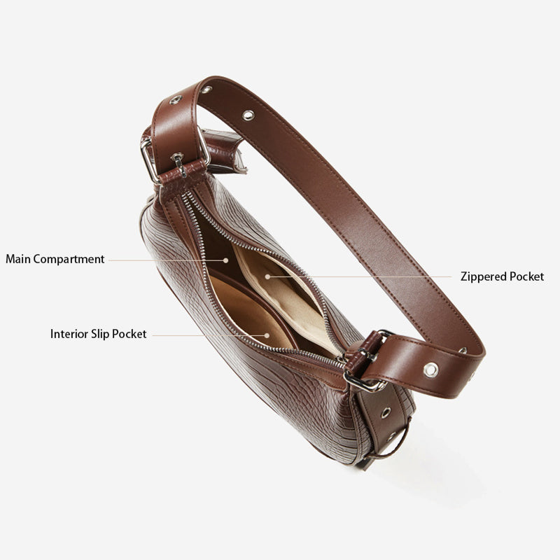 Retro Leather Half Moon Crossbody Bag - Vintage Crescent Shoulder Purse for Women detail image 4