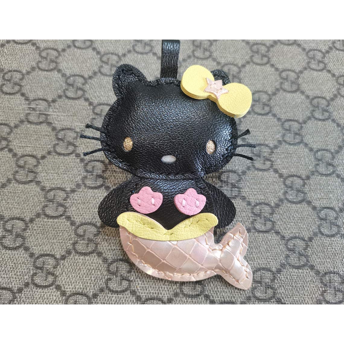 Mermaid Kitty Leather DIY Keychain & Charm Kit – Hand-Stitched Lambskin detail image 1