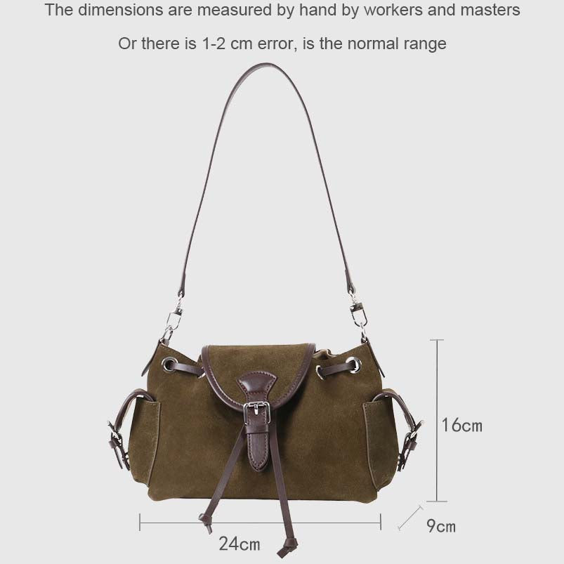 Suede Multi-Pocket Crossbody Bag with Drawstring & Buckle Closure detail image 2