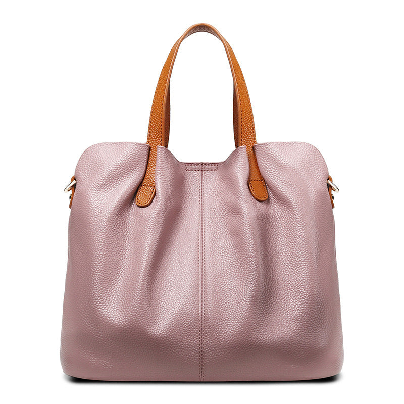 Premium Real Leather Contrast Tote - Large Capacity 2-in-1 Commuter Bag detail image 9