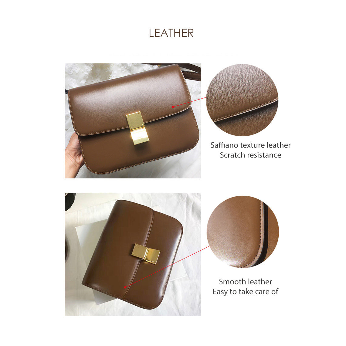 Textured Leather Tofu Box Bag – Small/Medium, Brown/Black/Beige detail image 8