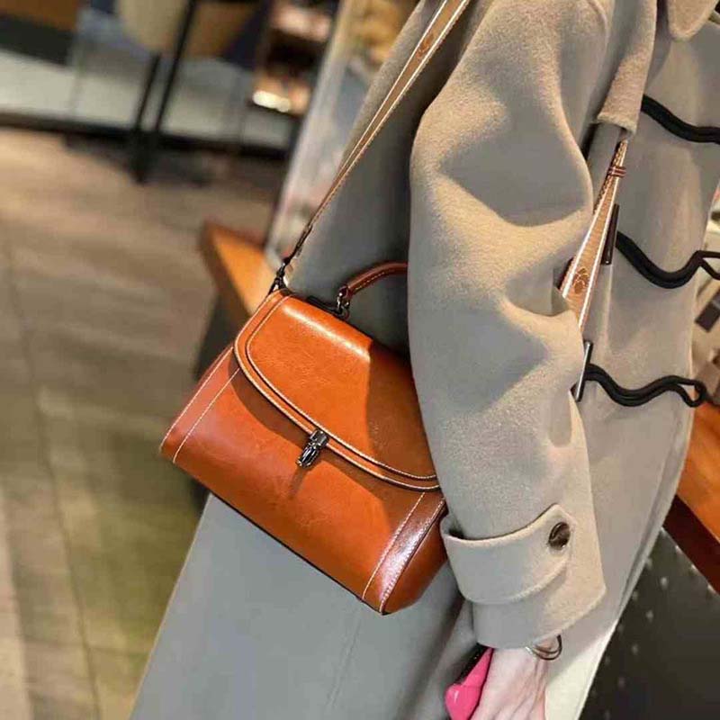 Genuine Leather Handbag - Top Grain Cowhide Square Bag detail image 4
