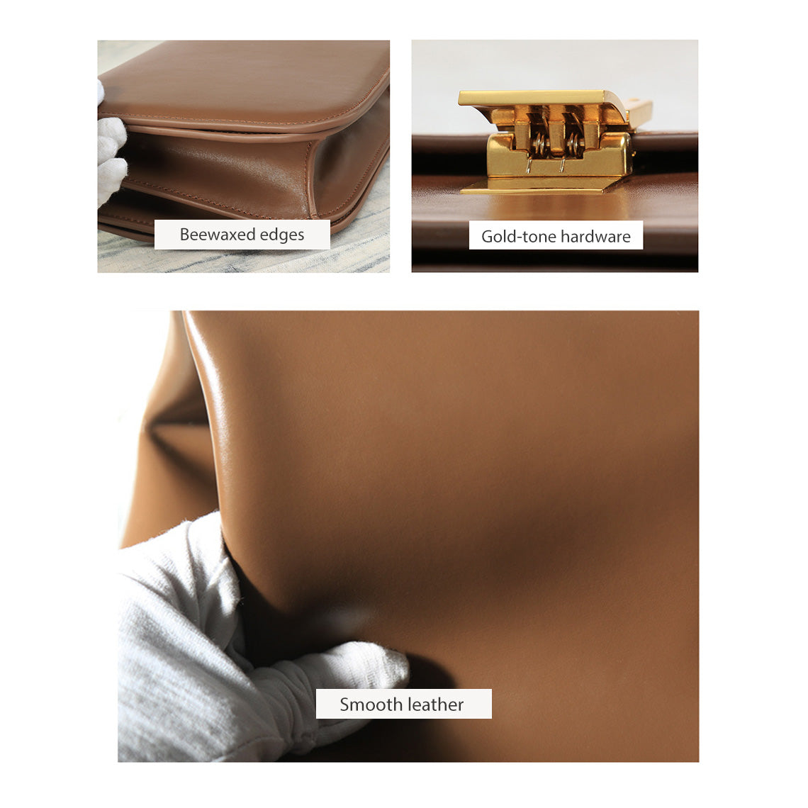 Textured Leather Tofu Box Bag – Small/Medium, Brown/Black/Beige detail image 7