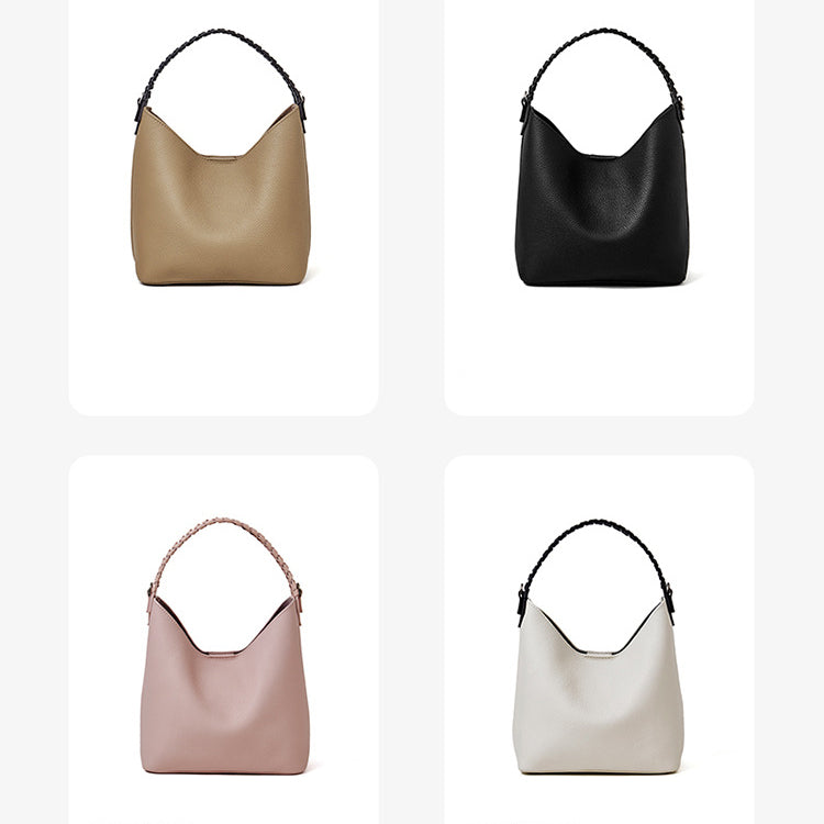 Premium Soft Top Grain Leather Bucket Bag - Minimalist Hobo Tote with Inner Pouch detail image 4