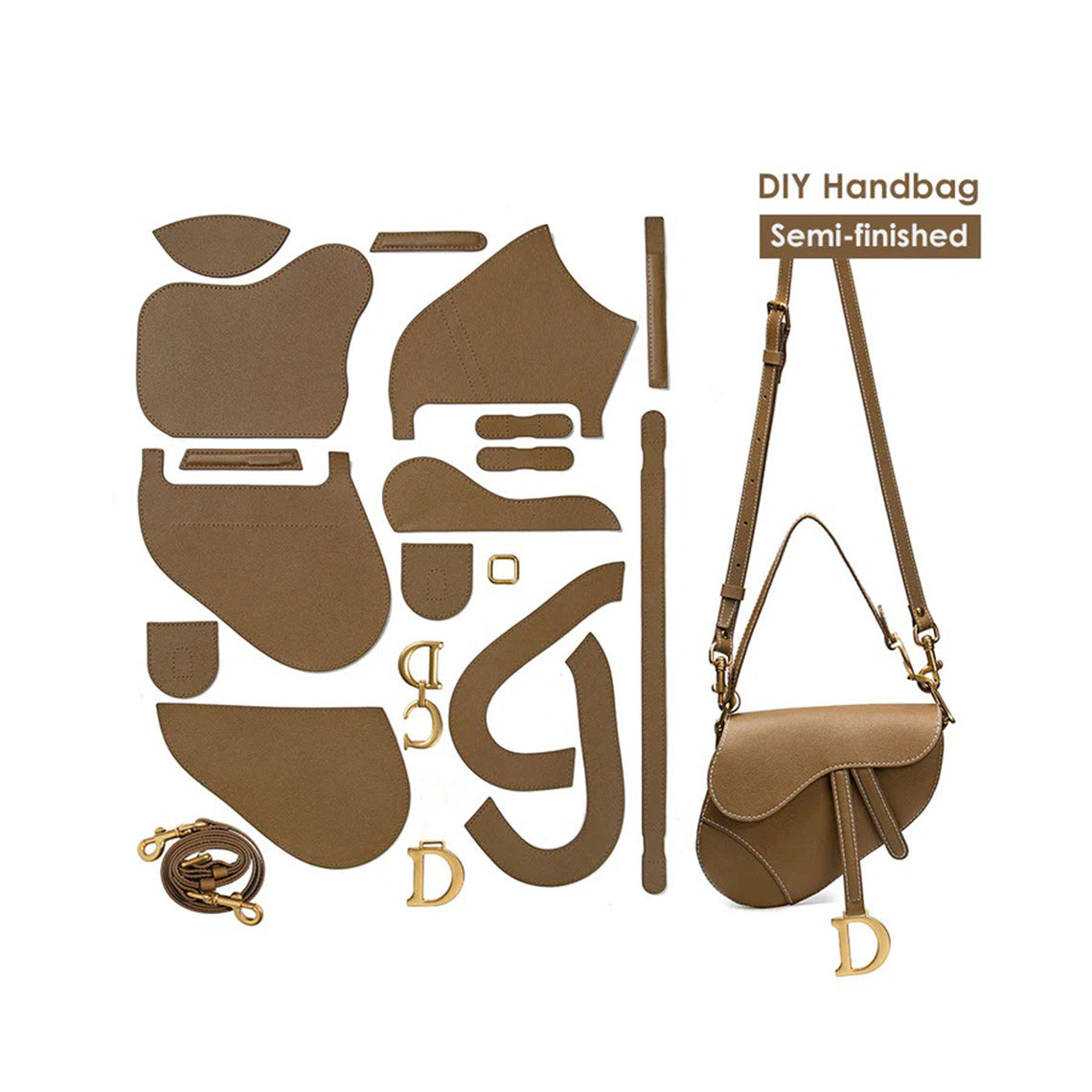 Hand Sewn Leather Crossbody Saddle Bag DIY Kit - Tan, Grey, Black product image 1