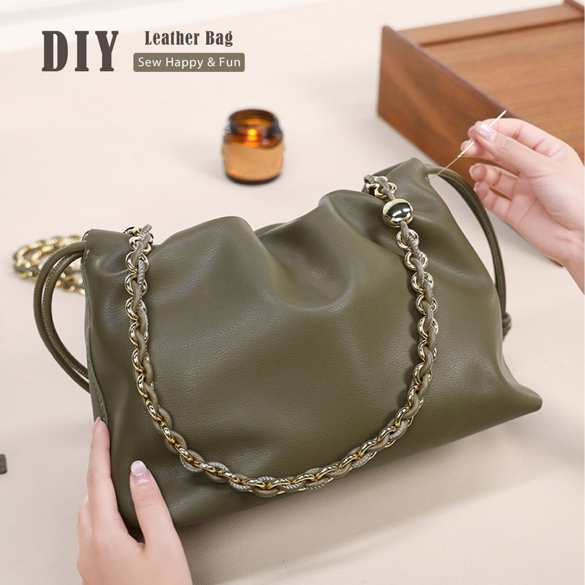Hand Sewn Leather Drawstring Chain Clutch DIY Kit detail image 7
