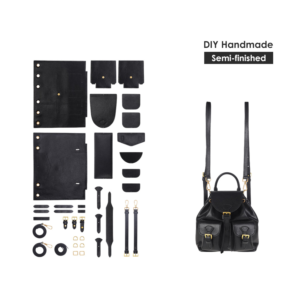 Top Grain Leather Black Backpack DIY Kit with Detachable Straps product image 1