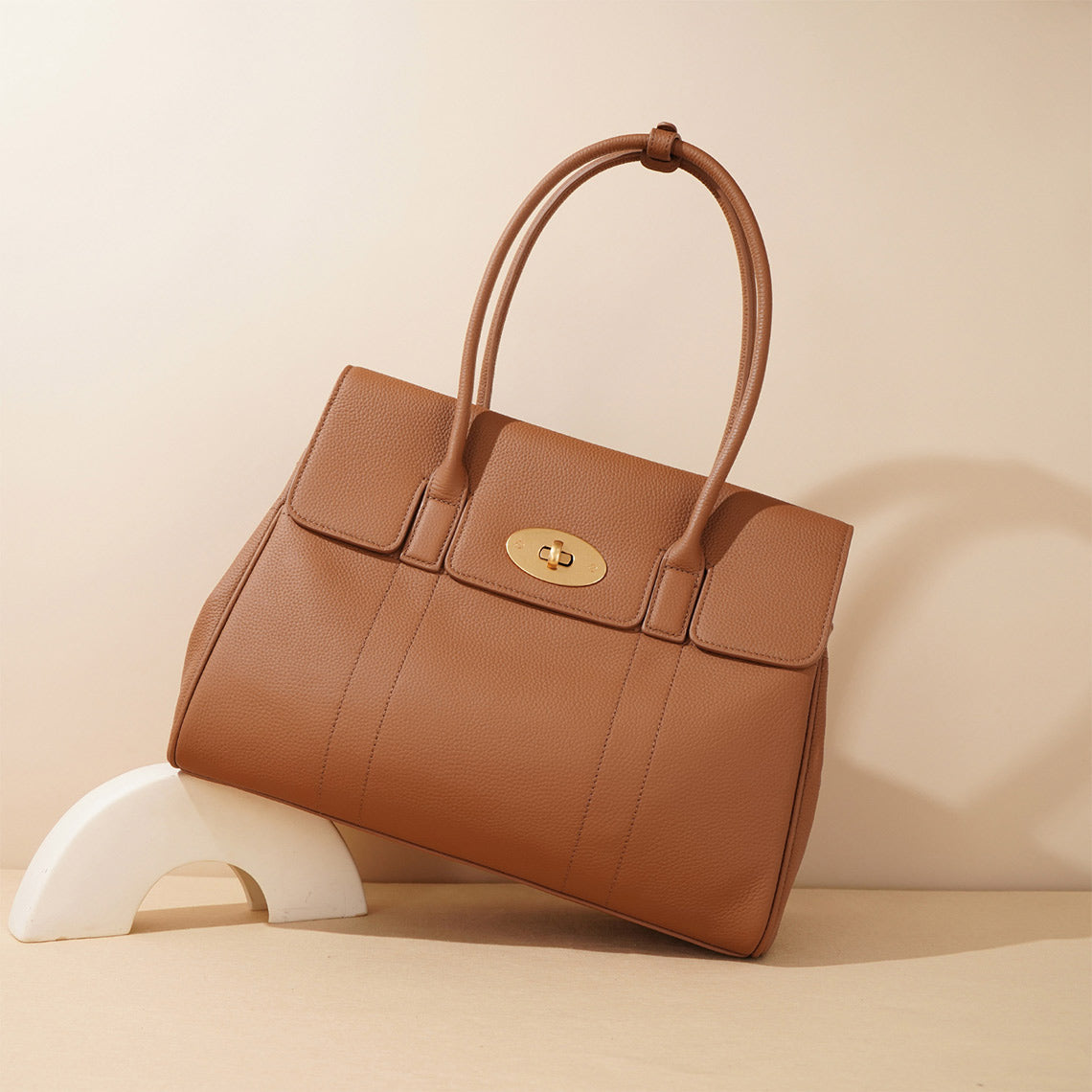 Top Grain Leather Tote Handbag in Brown, Black, Taupe detail image 6