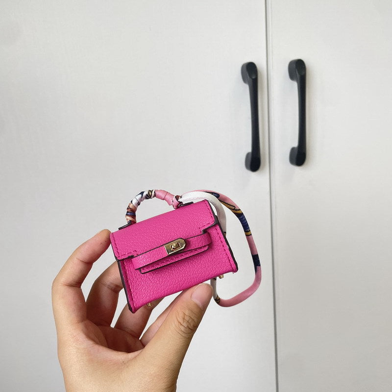 Mini Top Handle Bag Charm and Keychain in Vegan PU Leather, Fits Earbuds Case detail image 11