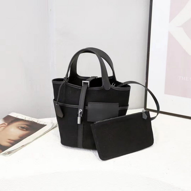 Small Leather & Canvas Handbag with Cargo Pocket detail image 7