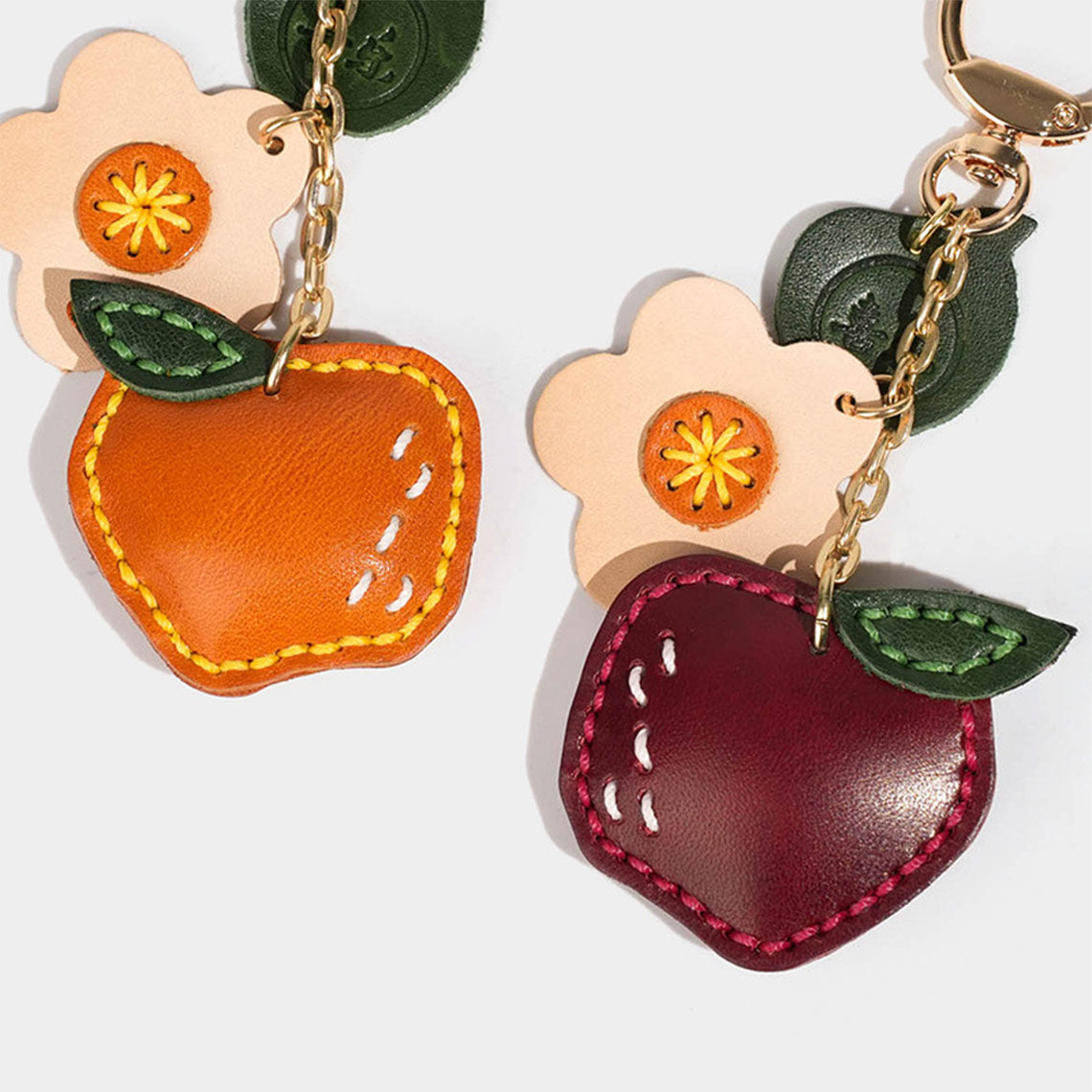 Vegetable Tanned Leather Keychain with Gold Hardware – Orange detail image 1