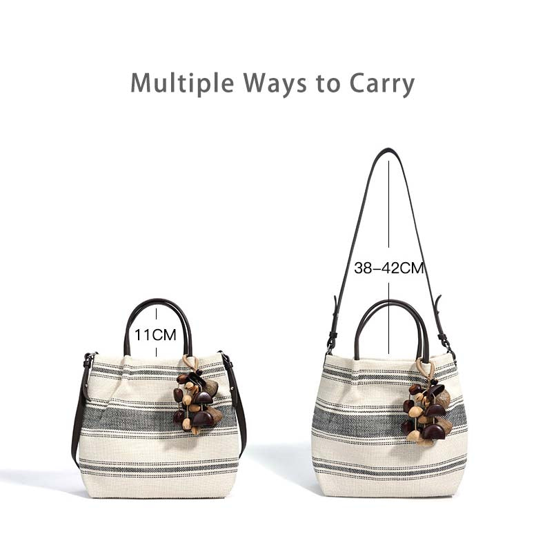 Striped Linen Ethnic Crossbody Bag with Dual Straps detail image 1