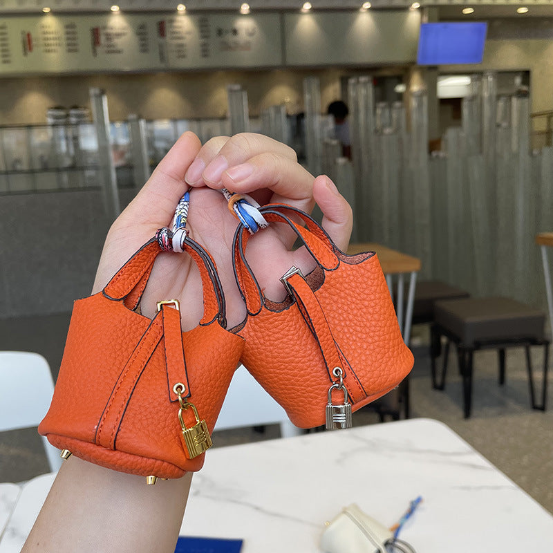 Top Grain Leather Mini Bag Charm Keychain for AirPods, 17 Color Options detail image 9