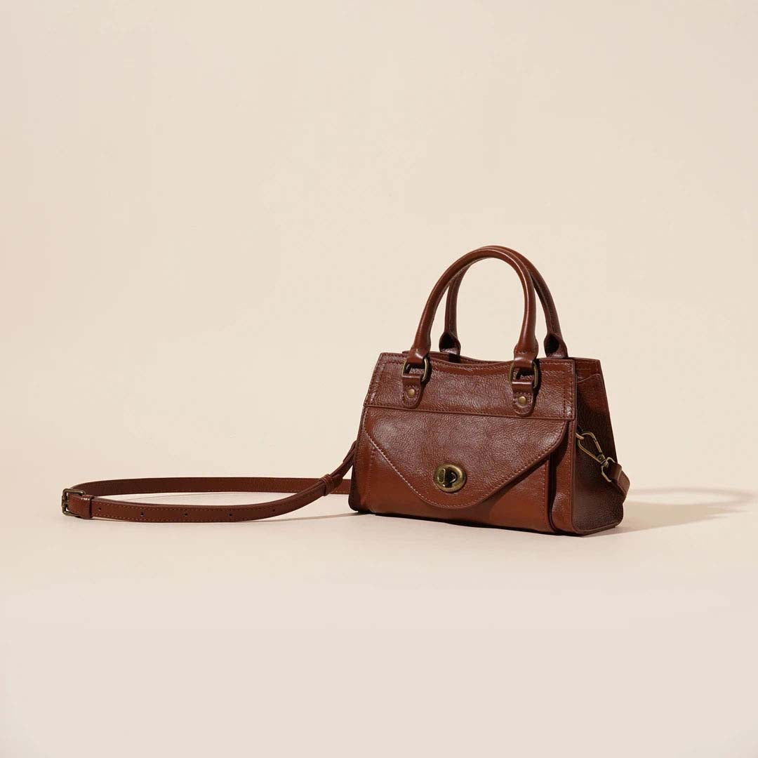 Top-Grain Cowhide French Square Crossbody Bag with Adjustable Strap detail image 1