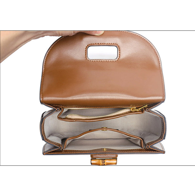 Genuine Leather Retro Bamboo Top Handle Mini Bag detail image 8