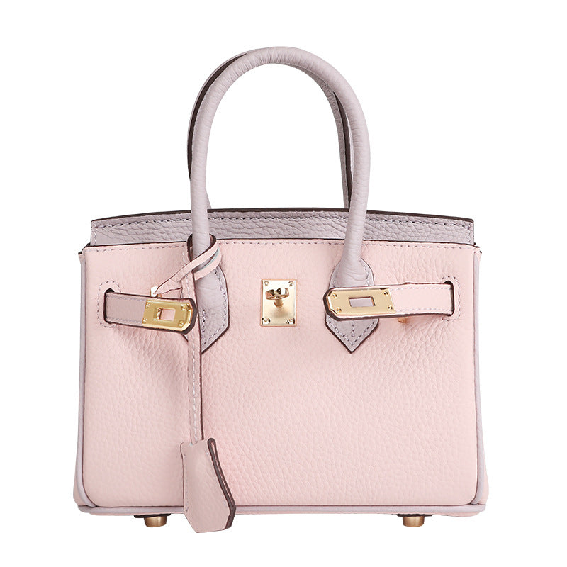 Pebbled Grain Top Grain Leather Top Handle Bag with Gold Twist Lock - Multiple Sizes detail image 8