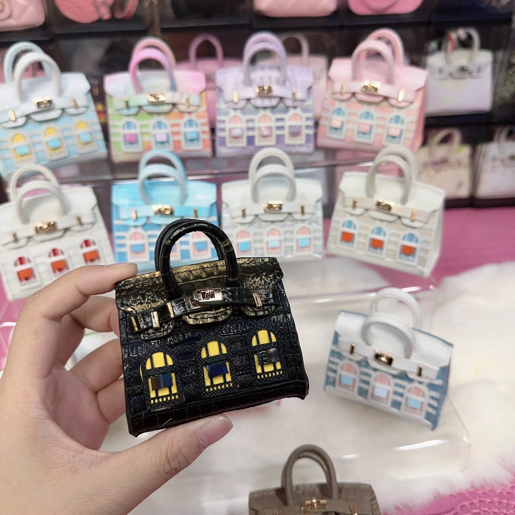 House-Shaped Mini Leather Bag Charm and Keychain in Multicolor Options detail image 10
