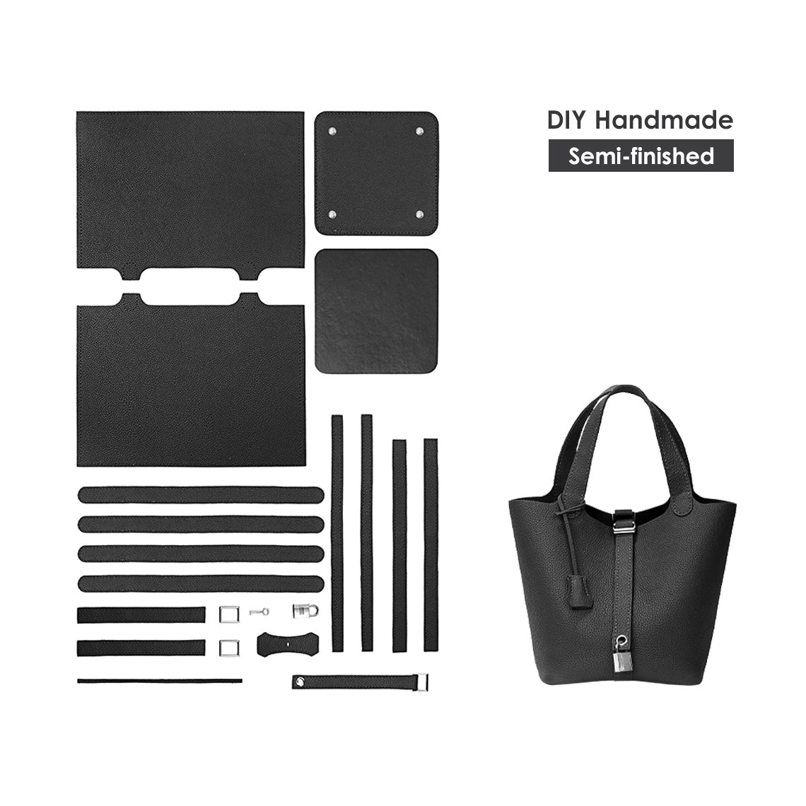 Hand-Sewn Bucket Bag Leather DIY Kit – Top Grain Leather, Lock Closure product image 1
