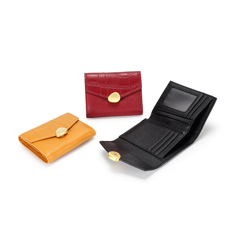 Crocodile Pattern Top Grain Leather Short Wallet Purse detail image 2