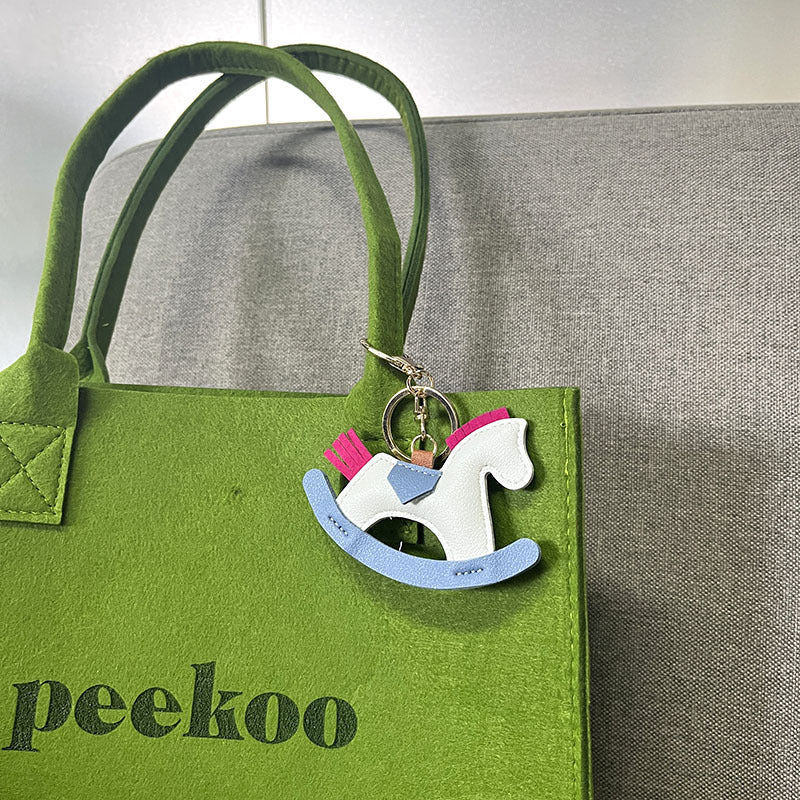 Cartoon Rocking Horse Bag Charm Keychain in PU Leather – 6 Colors detail image 2