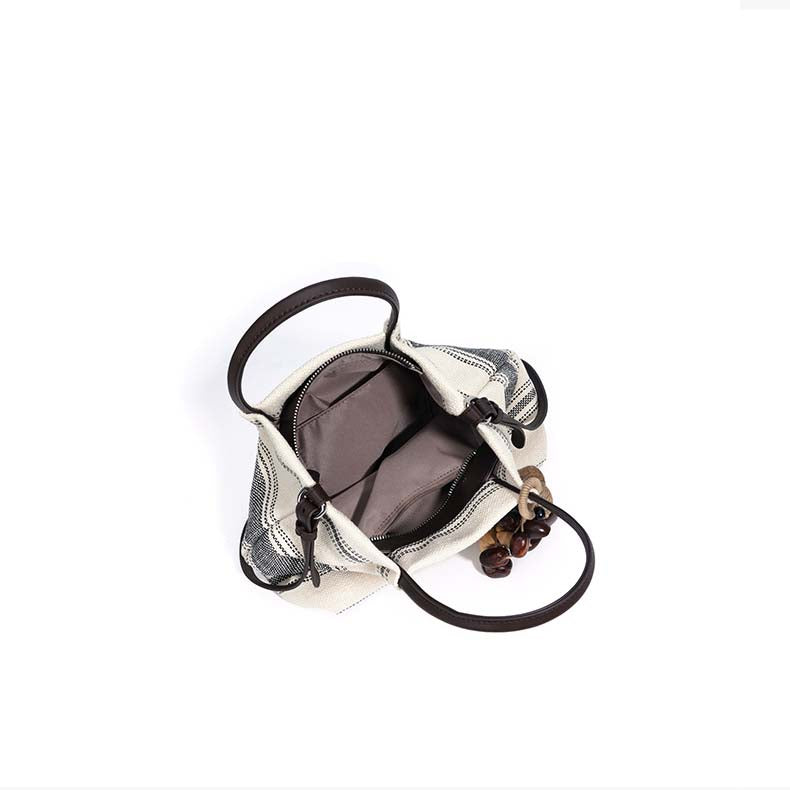 Striped Linen Ethnic Crossbody Bag with Dual Straps detail image 5