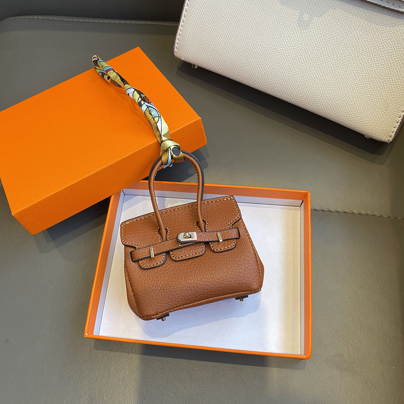 Mini Top Handle Bag Charm Keychain with Earphone Case, PU Leather, 8cm Wide, 25 Colors detail image 13